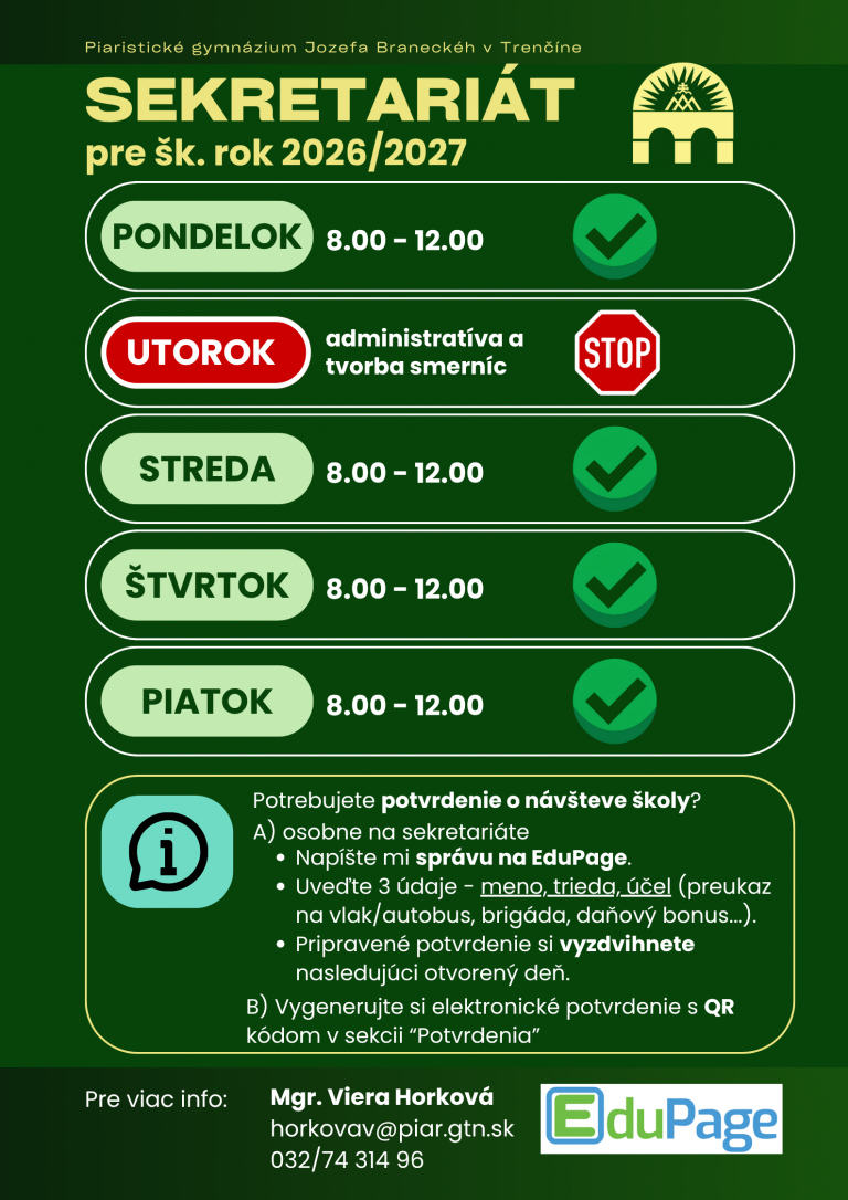 Sekretariát – úradné hodiny